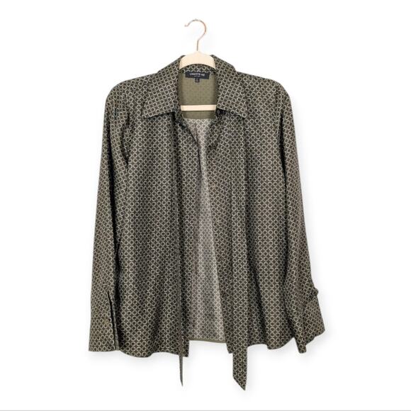 Lafayette 148 New York Diana Green Tie Neck Printed Silk Blouse Size S - Picture 1 of 8